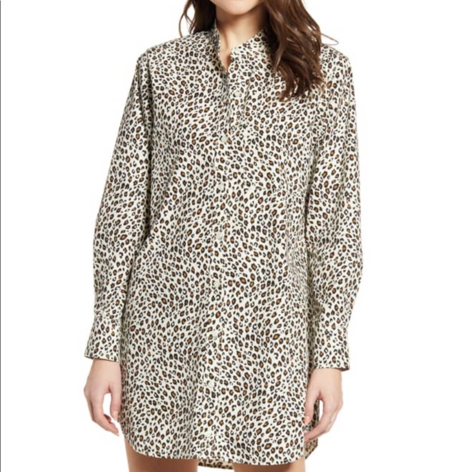 Current Elliott Billie Leopard Print Shirt Dress